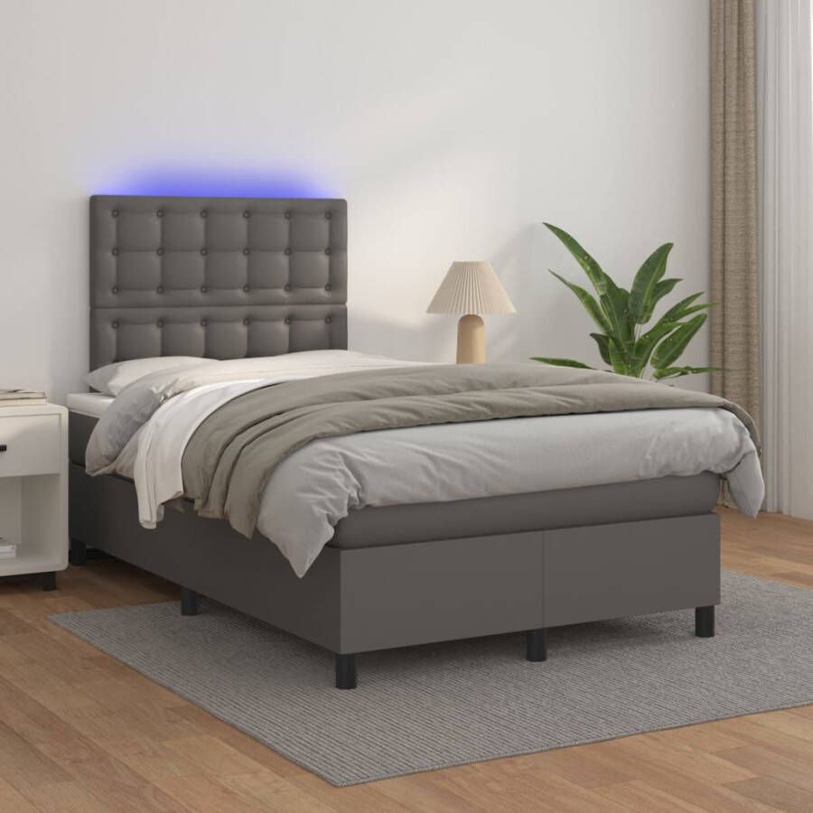 VidaXL -Boxspring-met-matras-en-LED-kunstleer-grijs-120x200-cm - Foto 5