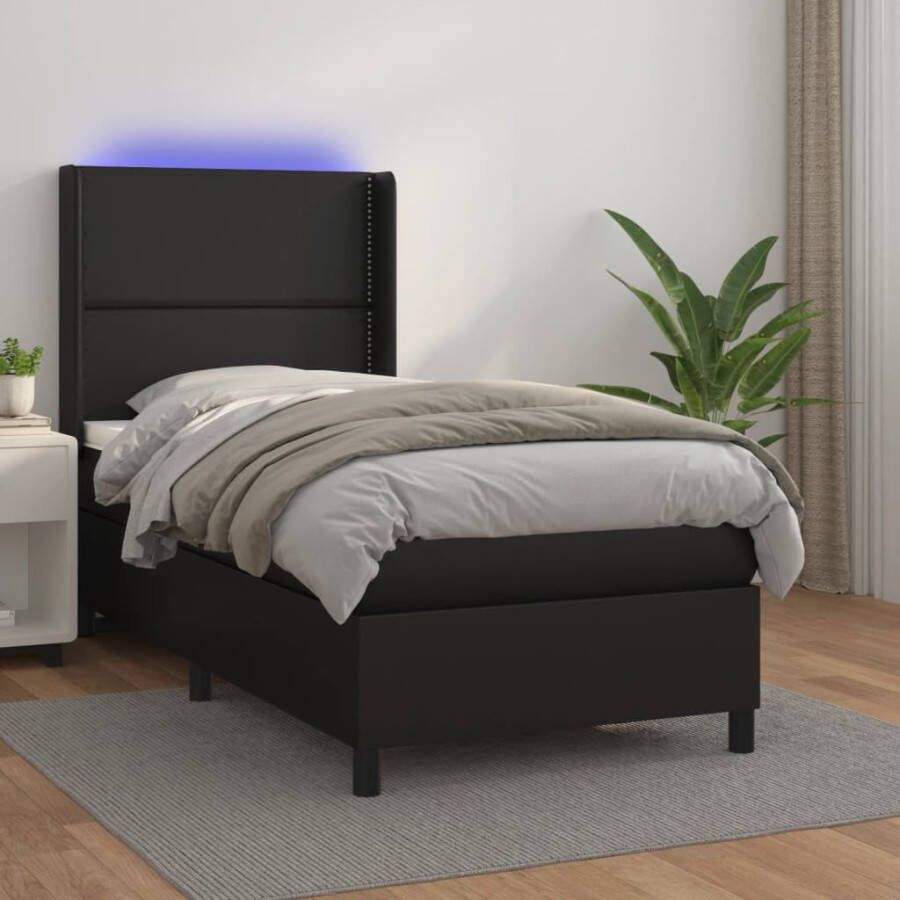 Vida XL Boxspring met matras en LED kunstleer zwart 90x190 cm SKU: V3139295