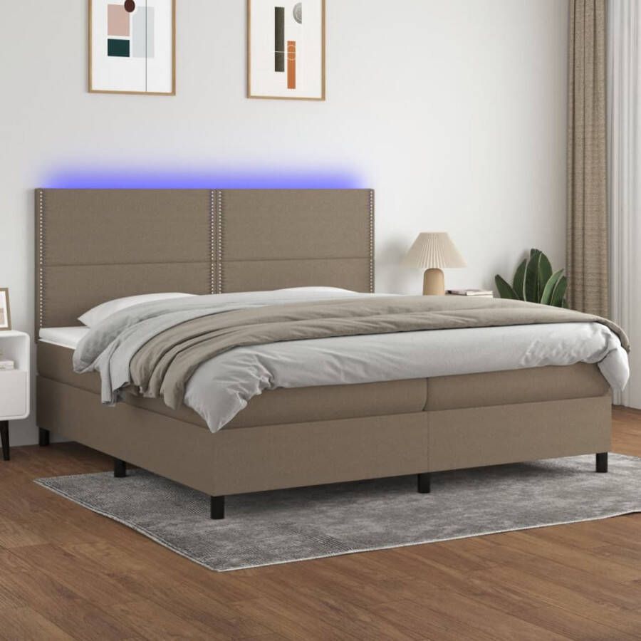 VidaXL -Boxspring-met-matras-en-LED-stof-taupe-200x200-cm