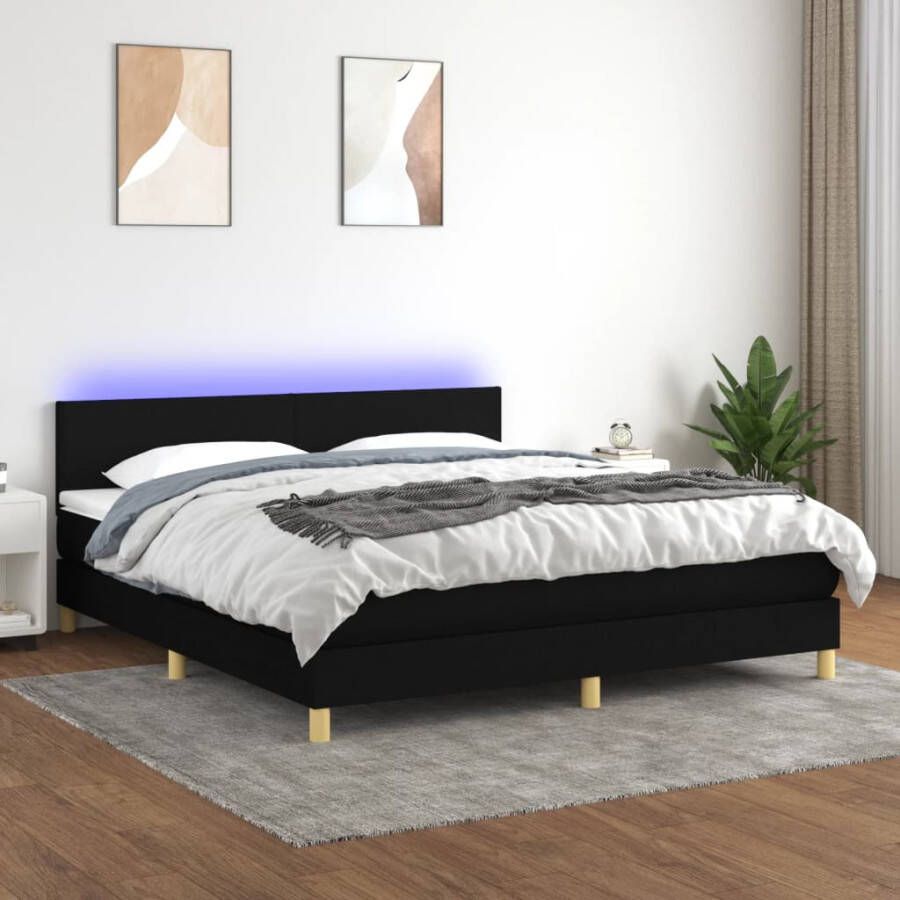 VidaXL -Boxspring-met-matras-en-LED-stof-zwart-180x200-cm