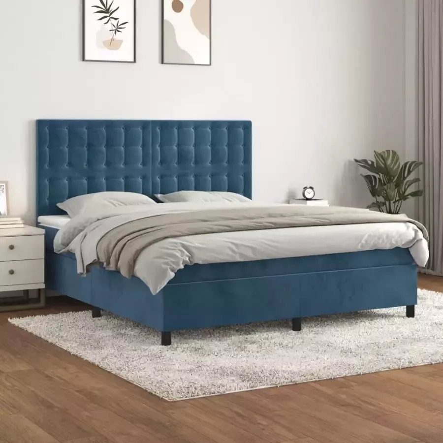 VidaXL -Boxspring-met-matras-fluweel-donkerblauw-160x200-cm