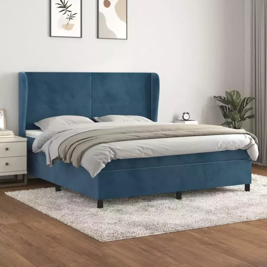 VidaXL -Boxspring-met-matras-fluweel-donkerblauw-160x200-cm