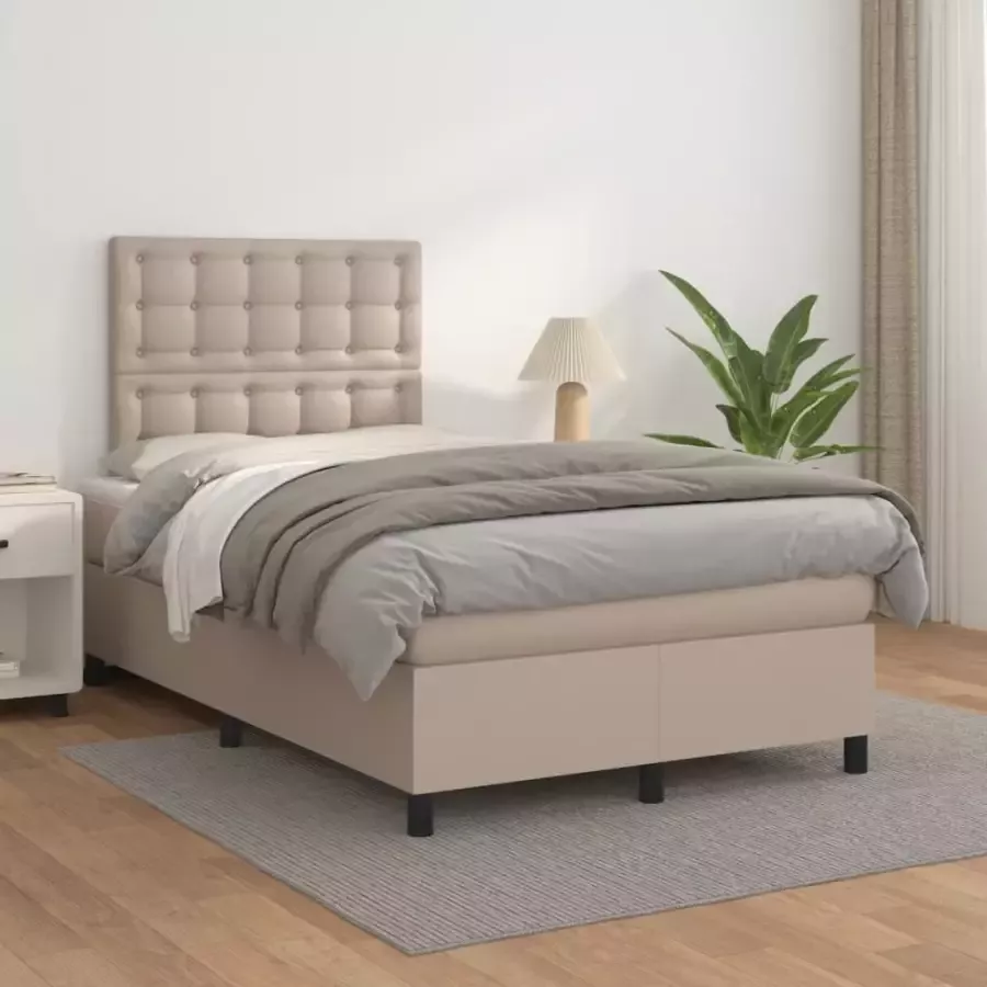 VidaXL -Boxspring-met-matras-kunstleer-cappuccinokleurig-120x200-cm