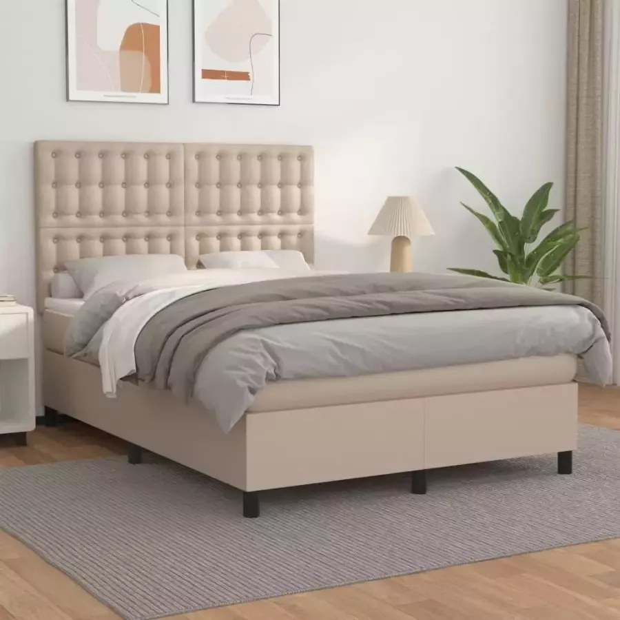 VidaXL -Boxspring-met-matras-kunstleer-cappuccinokleurig-140x190-cm - Foto 2