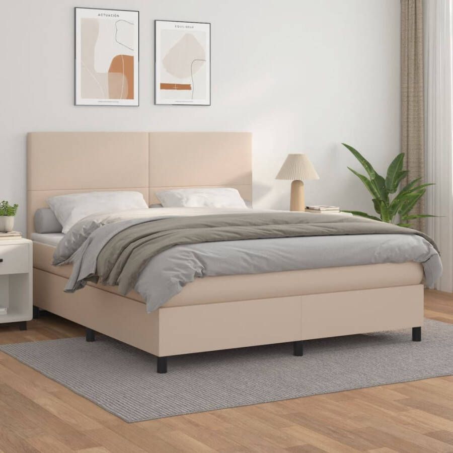 VidaXL -Boxspring-met-matras-kunstleer-cappuccinokleurig-180x200-cm