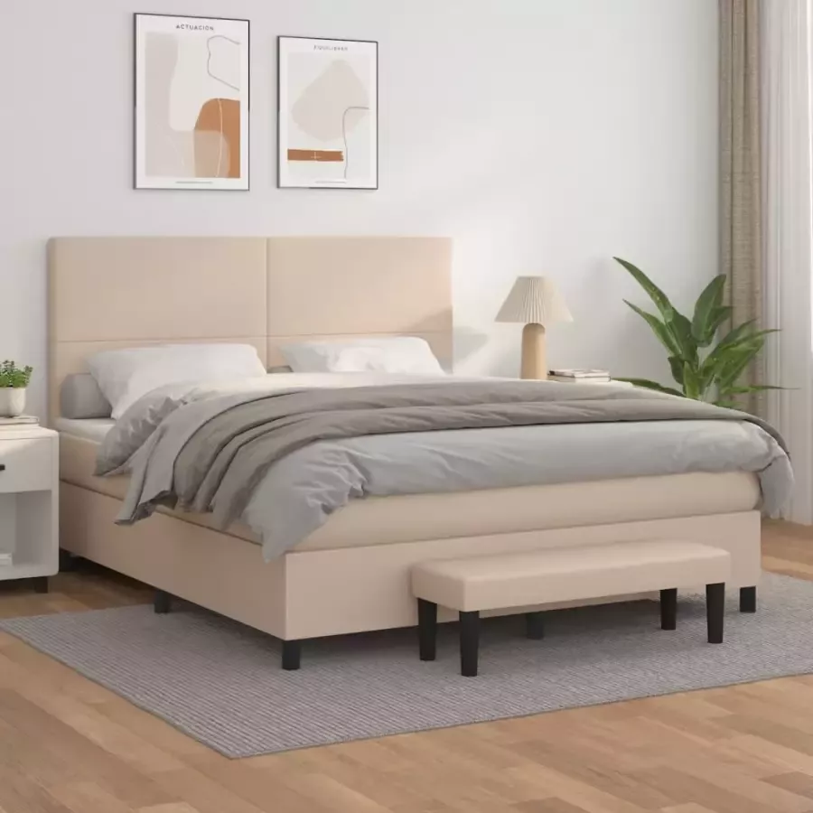 VidaXL -Boxspring-met-matras-kunstleer-cappuccinokleurig-180x200-cm