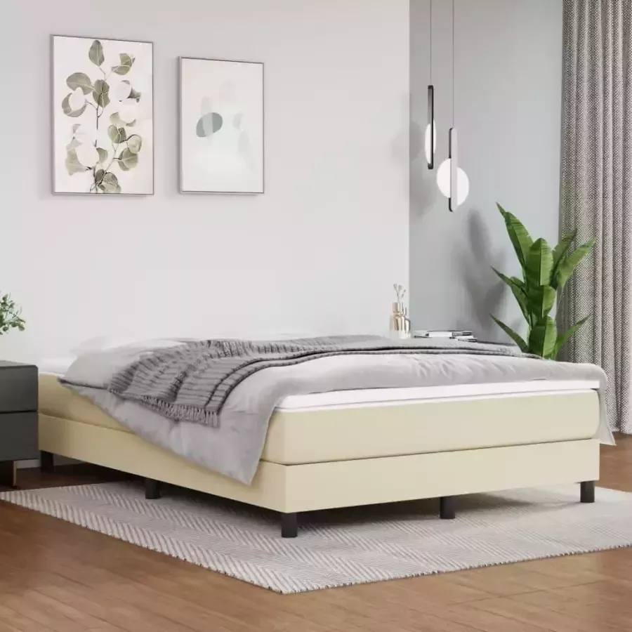 VidaXL -Boxspring-met-matras-kunstleer-crèmekleurig-140x190-cm - Foto 2