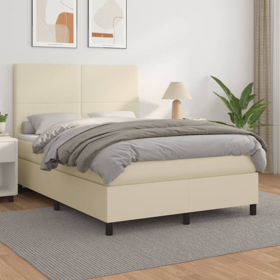 VidaXL -Boxspring-met-matras-kunstleer-crèmekleurig-140x190-cm