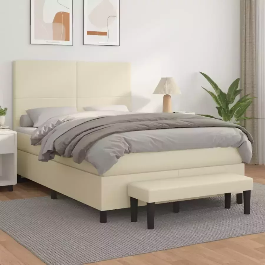 VidaXL -Boxspring-met-matras-kunstleer-crèmekleurig-140x190-cm