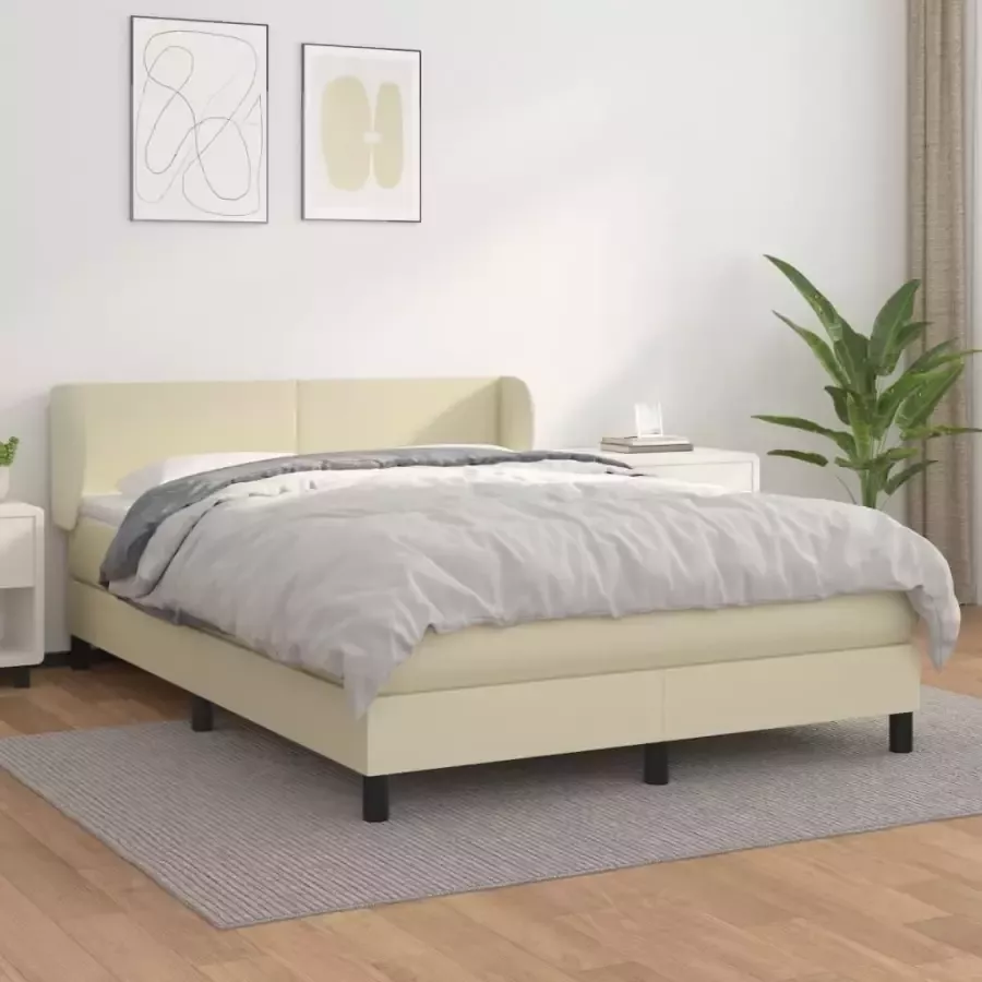 VidaXL Boxspring met matras kunstleer crèmekleurig 140x200 cm