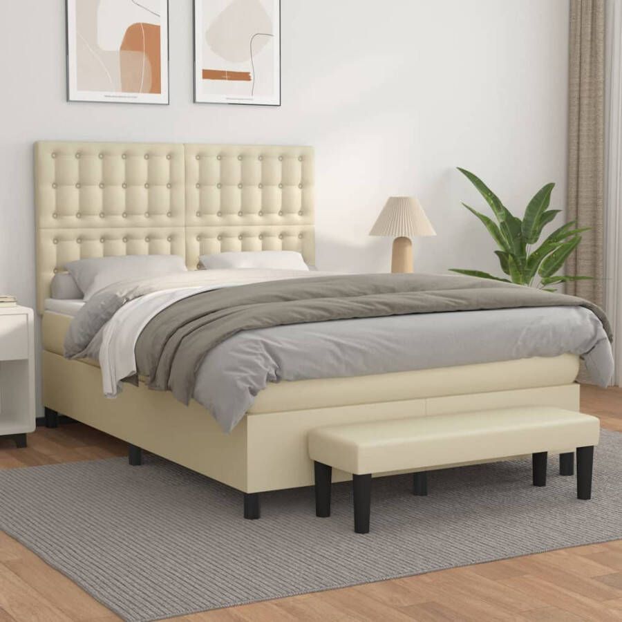 VidaXL -Boxspring-met-matras-kunstleer-crèmekleurig-140x200-cm - Foto 2