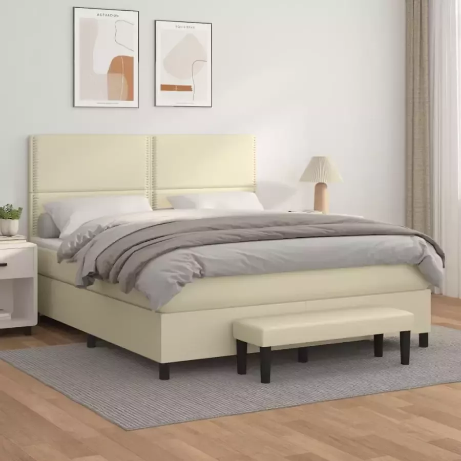 VidaXL -Boxspring-met-matras-kunstleer-crèmekleurig-180x200-cm - Foto 4