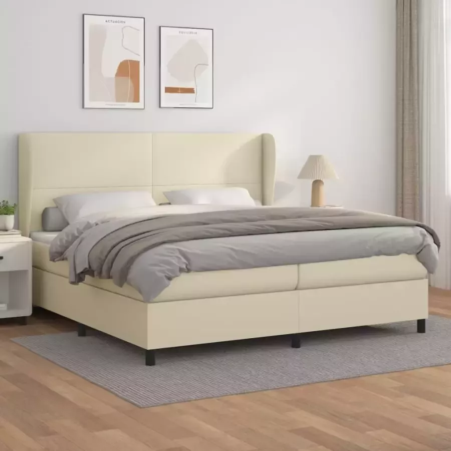 VidaXL -Boxspring-met-matras-kunstleer-crèmekleurig-200x200-cm