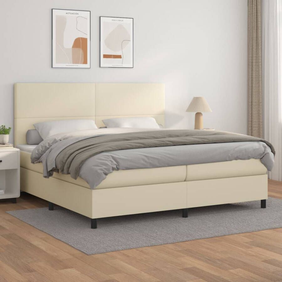 VidaXL -Boxspring-met-matras-kunstleer-crèmekleurig-200x200-cm