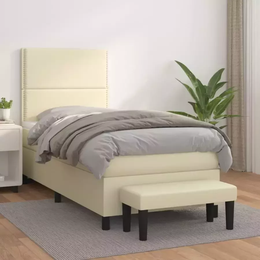 VidaXL Boxspring met matras kunstleer crèmekleurig 90x190 cm - Foto 5