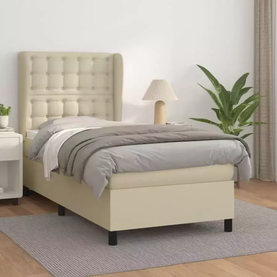 VidaXL Boxspring met matras kunstleer crèmekleurig 90x190 cm - Foto 4