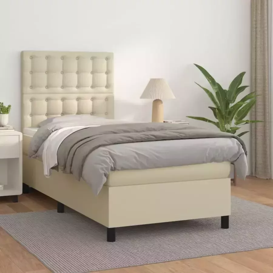 VidaXL Boxspring met matras kunstleer crèmekleurig 90x190 cm