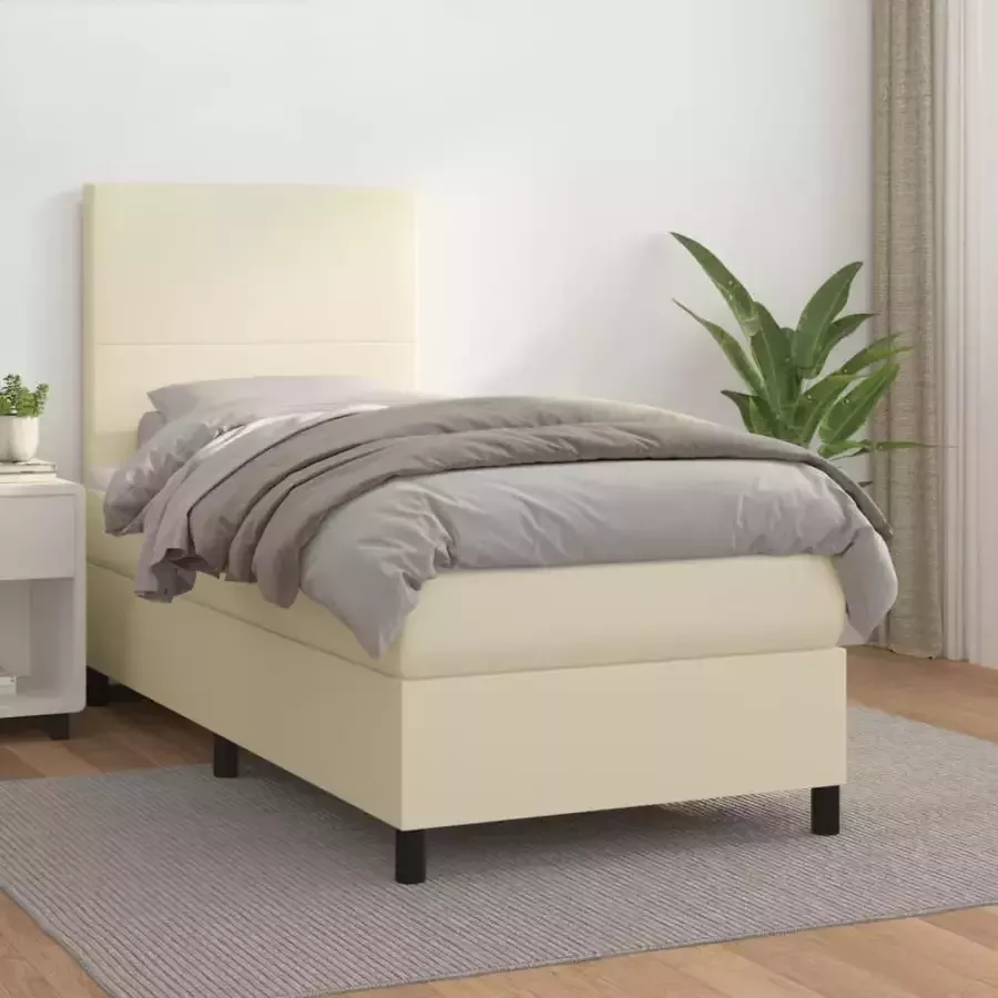 VidaXL -Boxspring-met-matras-kunstleer-crèmekleurig-90x200-cm - Foto 10