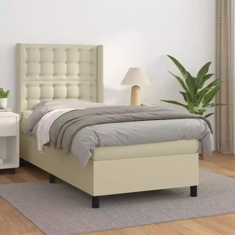 VidaXL -Boxspring-met-matras-kunstleer-crèmekleurig-90x200-cm - Foto 2