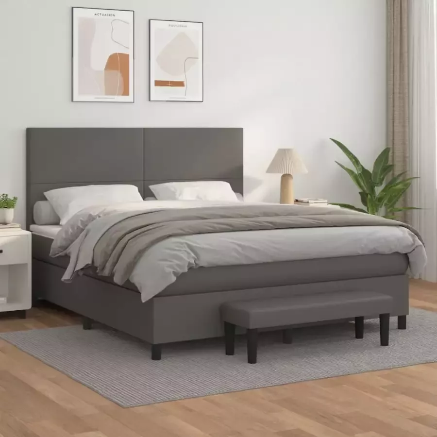 VidaXL -Boxspring-met-matras-kunstleer-grijs-180x200-cm