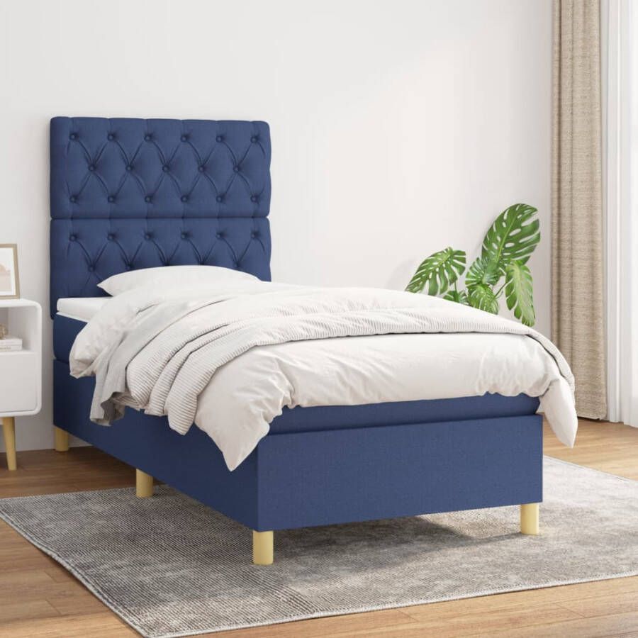 VidaXL -Boxspring-met-matras-stof-blauw-80x200-cm