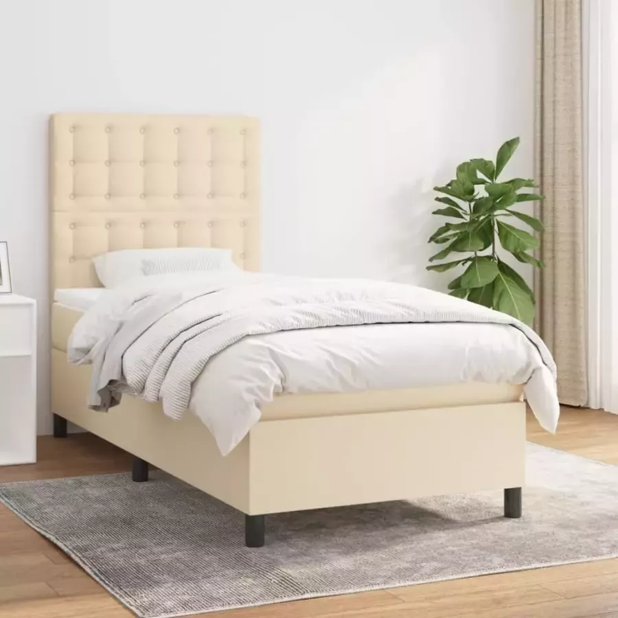 VidaXL -Boxspring-met-matras-stof-crèmekleurig-90x190-cm