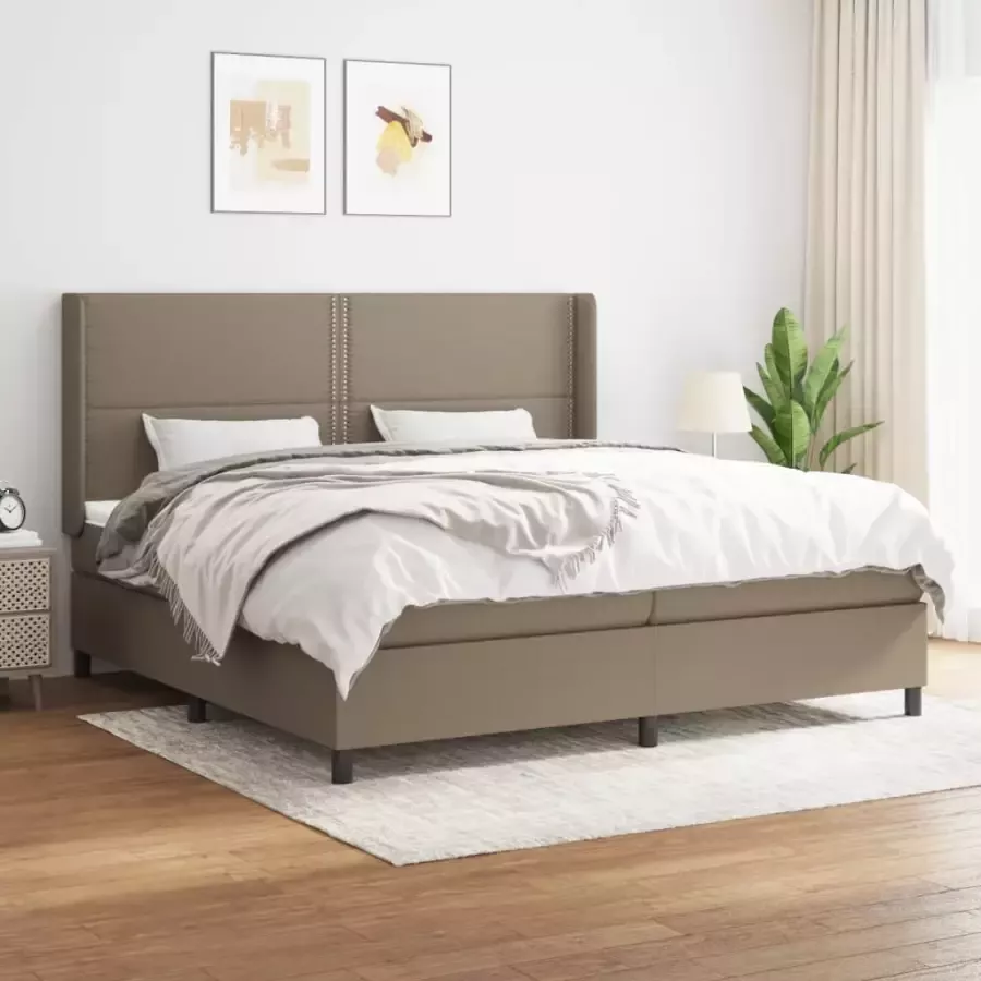 VidaXL -Boxspring-met-matras-stof-taupe-200x200-cm