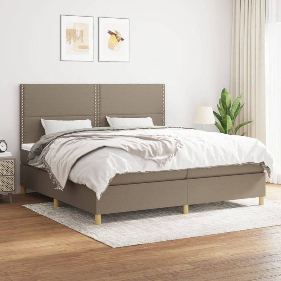 VidaXL -Boxspring-met-matras-stof-taupe-200x200-cm