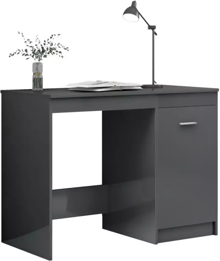 VidaXL Bureau 100x50x76 cm bewerkt hout hoogglans grijs - Foto 2