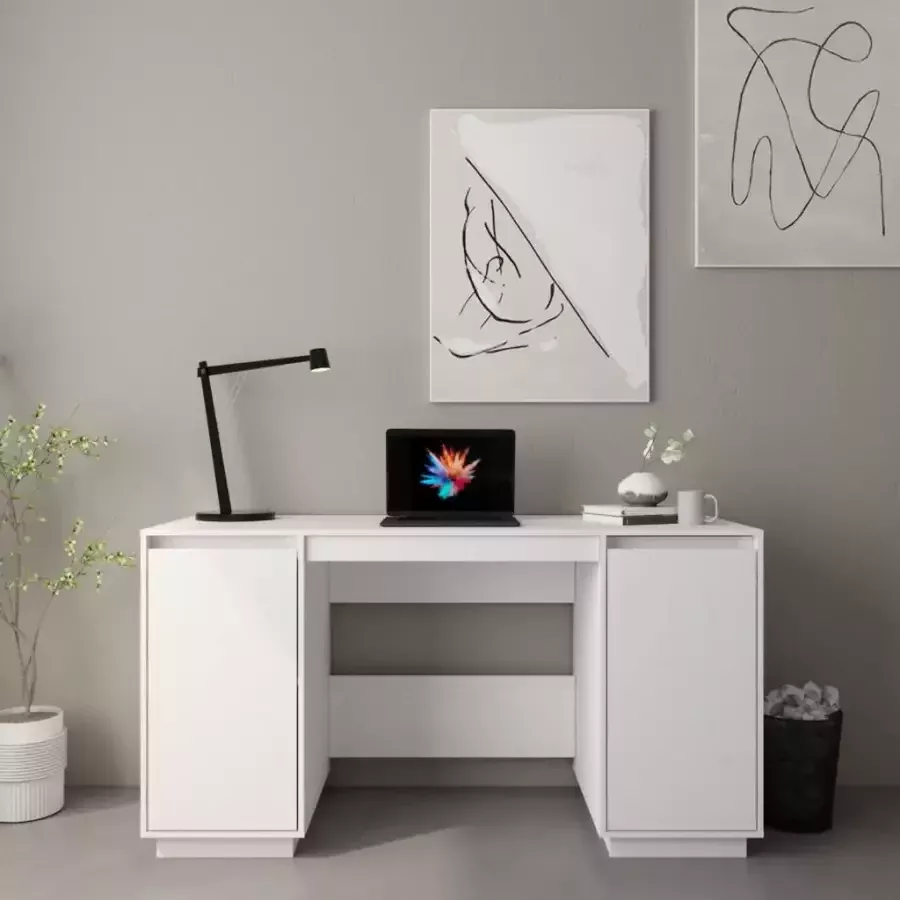 VidaXL -Bureau-140x50x75-cm-massief-grenenhout-wit
