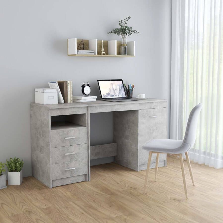 VidaXL -Bureau-140x50x76-cm-bewerkt-hout-betongrijs - Foto 2