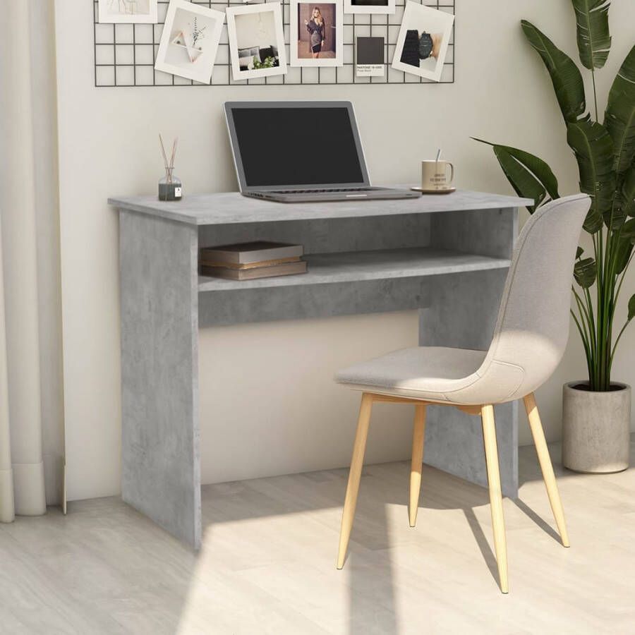 VidaXL -Bureau-90x50x74-cm-bewerkt-hout-betongrijs - Foto 6