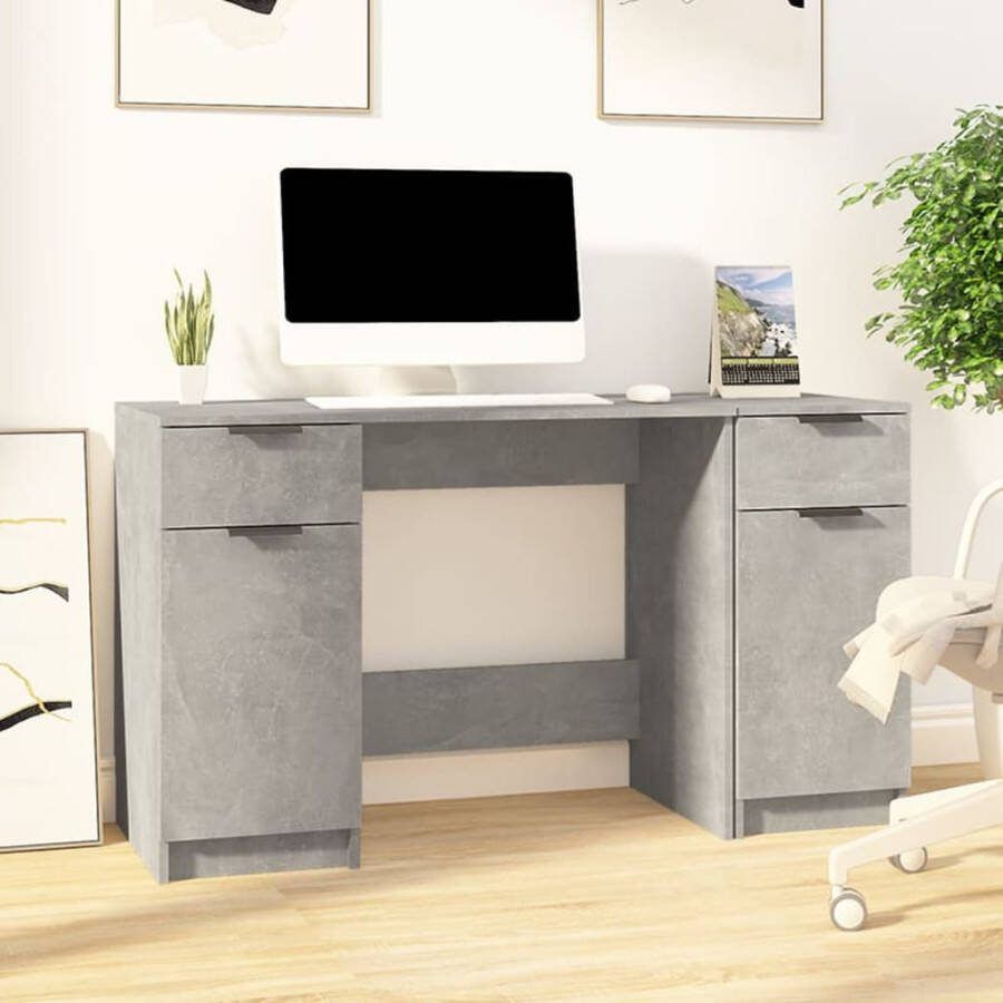 VidaXL -Bureau-met-bijzetkast-bewerkt-hout-betongrijs