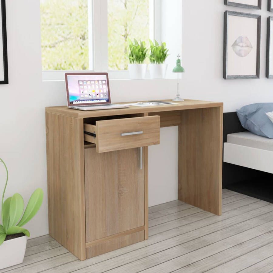 VidaXL Bureau met lade en kastje 100x40x73 cm eiken - Foto 5