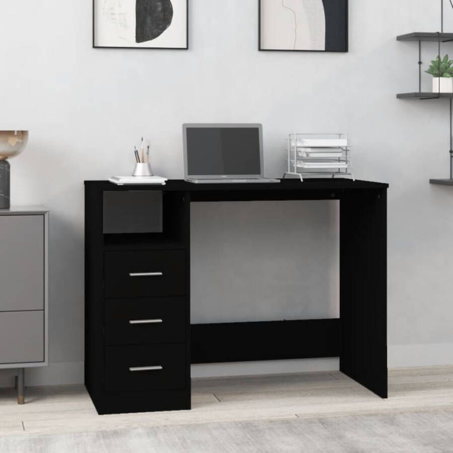 VidaXL -Bureau-met-lades-102x50x76-cm-bewerkt-hout-zwart