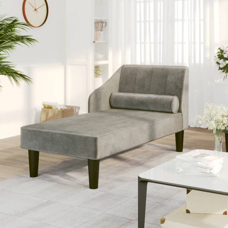 VidaXL -Chaise-longue-met-bolster-fluweel-lichtgrijs