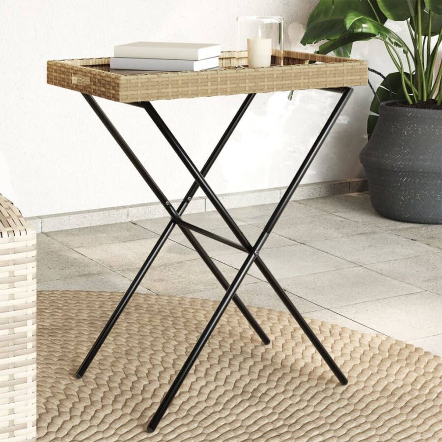 VIDAXL Dienbladtafel inklapbaar 65x40x75 cm poly rattan beige - Foto 4