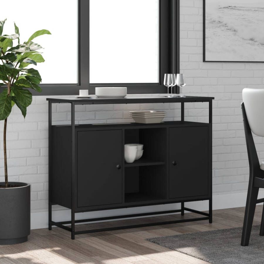 VidaXL -Dressoir-100x35x80-cm-bewerkt-hout-zwart - Foto 1