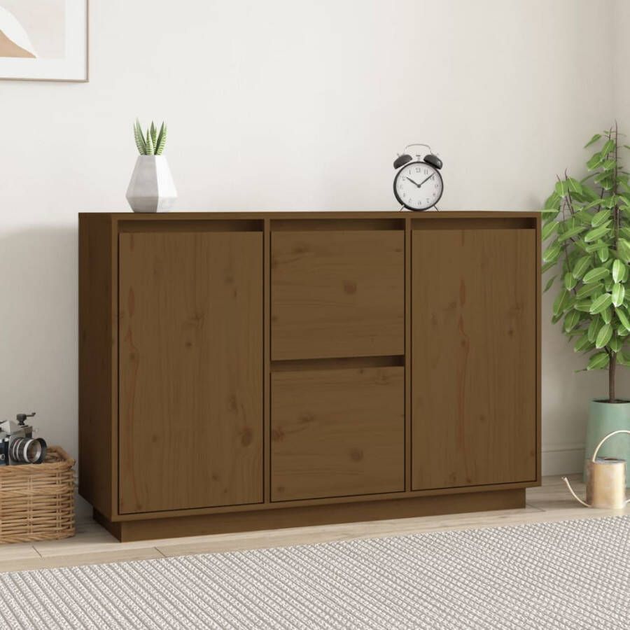 VidaXL -Dressoir-111x34x75-cm-massief-grenenhout-honingbruin