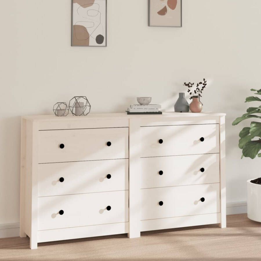 VidaXL -Dressoir-140x35x80-cm-massief-grenenhout-wit - Foto 2