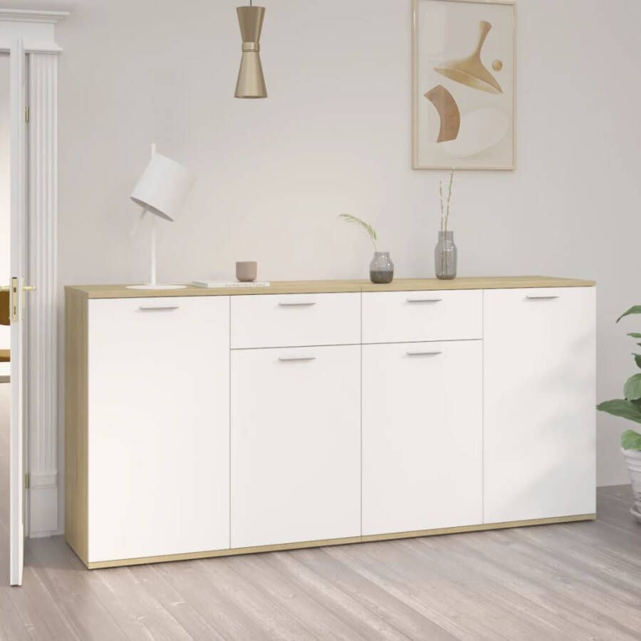 VidaXL -Dressoir-160x36x75-cm-spaanplaat-wit-en-sonoma-eikenkleurig