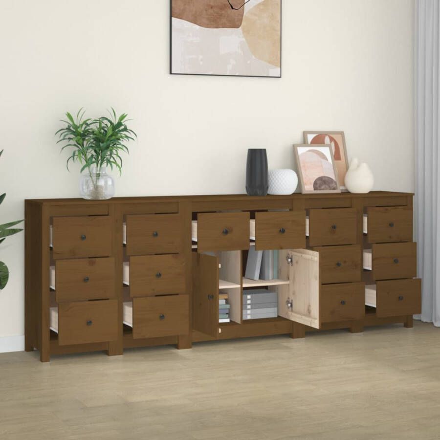 VidaXL -Dressoir-230x35x80-cm-massief-grenenhout-honingbruin - Foto 2