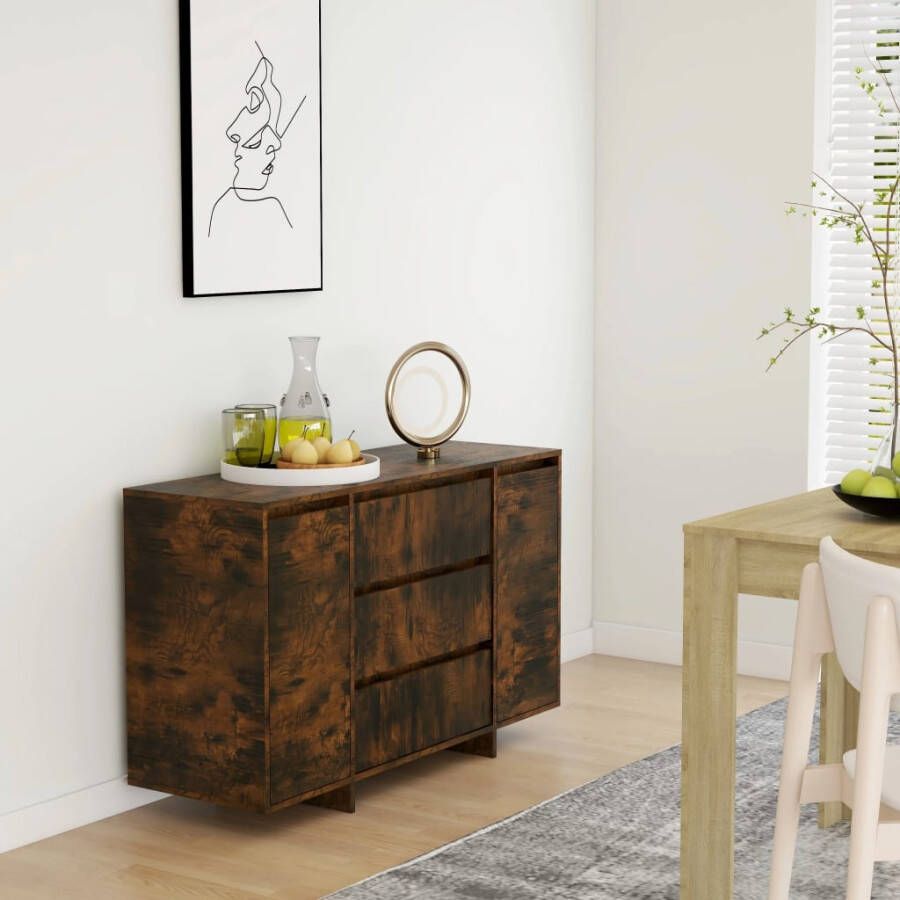 VidaXL -Dressoir-met-3-lades-120x41x75-cm-bewerkt-hout-gerookt-eiken - Foto 3