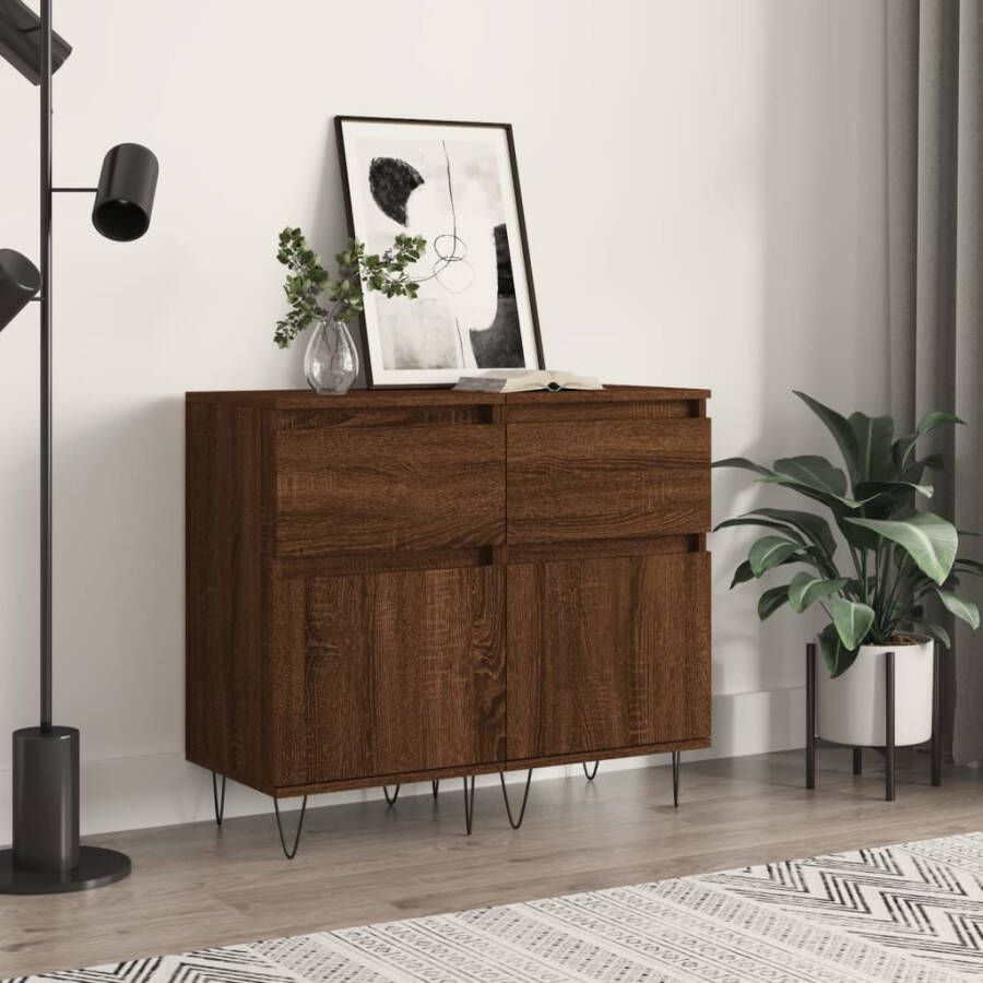 VidaXL -Dressoirs-2-st-40x35x70-cm-bewerkt-hout-bruineikenkleurig - Foto 2