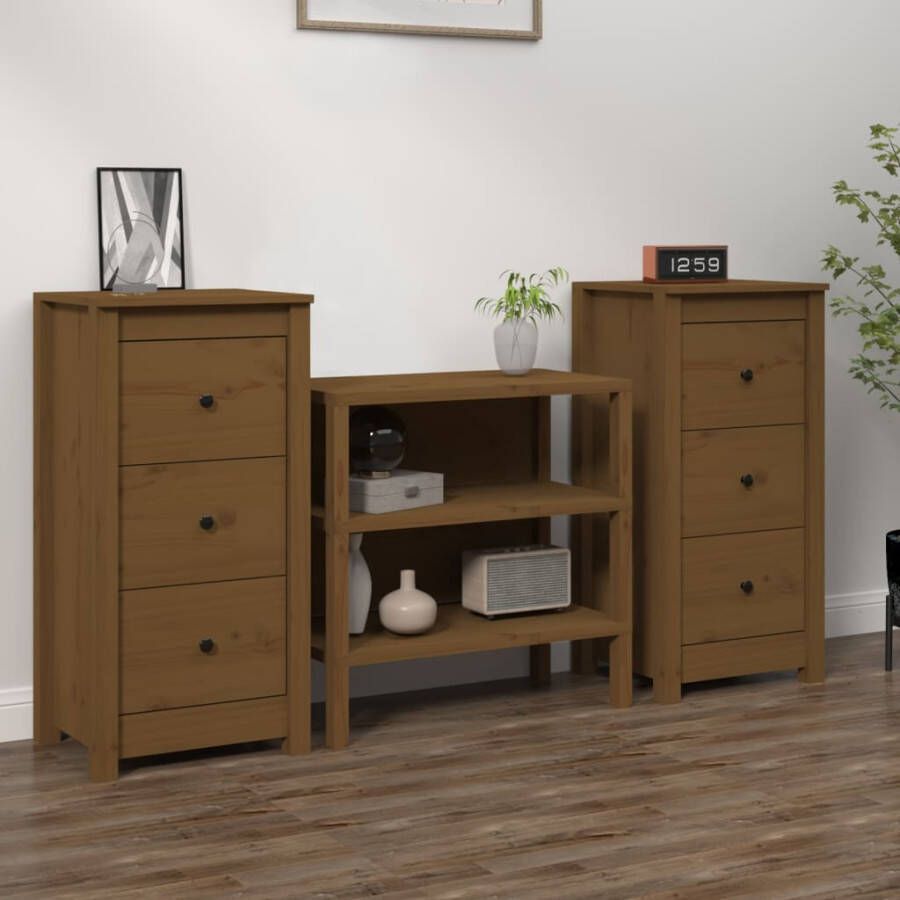 VidaXL -Dressoirs-2-st-40x35x80-cm-massief-grenenhout-honingbruin