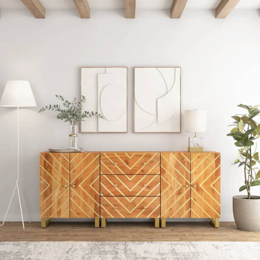 VidaXL -Dressoirs-3-st-60x33 5x75-cm-massief-mangohout-bruin-en-zwart