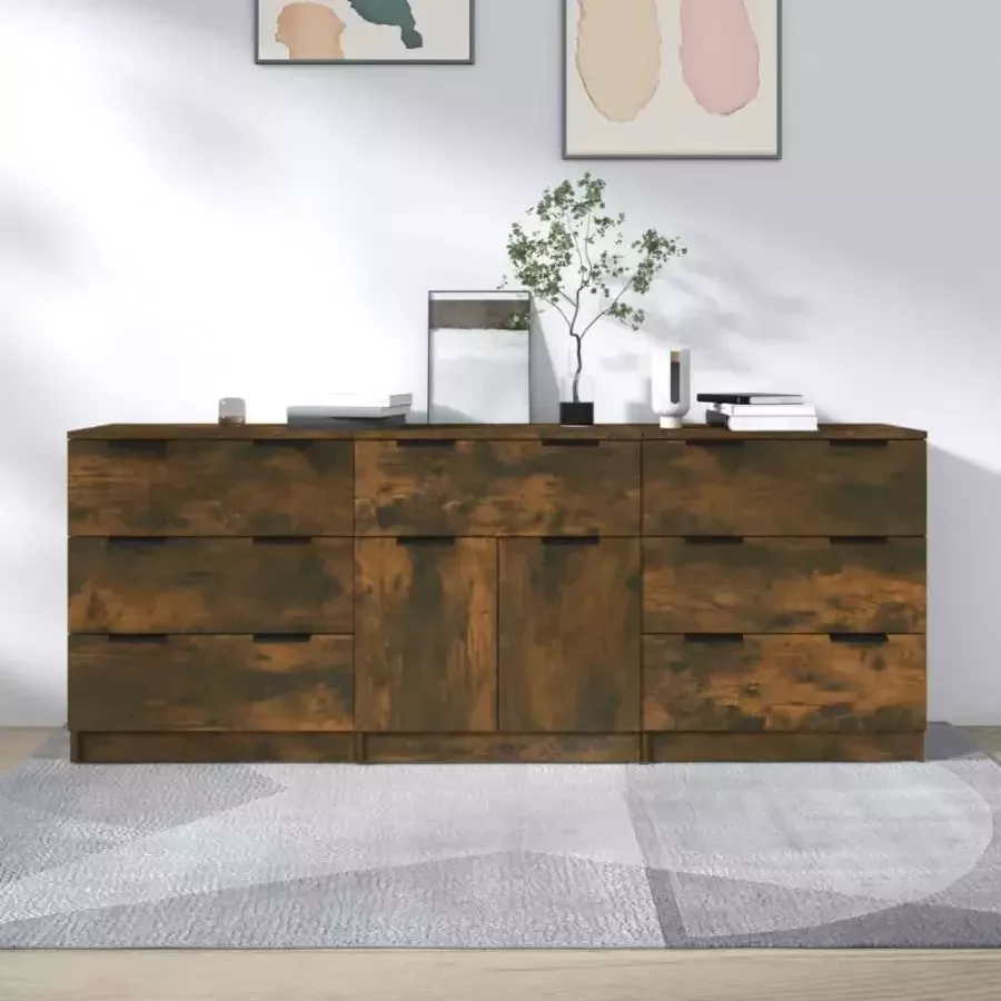 VidaXL Dressoir Set Gerookt Eiken 3-delig Dressoir Houten Dressoir Vintage Dressoir Landelijk Dressoir Modern Dressoir - Foto 2