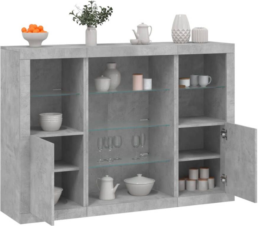 VidaXL -Dressoirs-met-LED-verlichting-3-st-bewerkt-hout-betongrijs - Foto 2