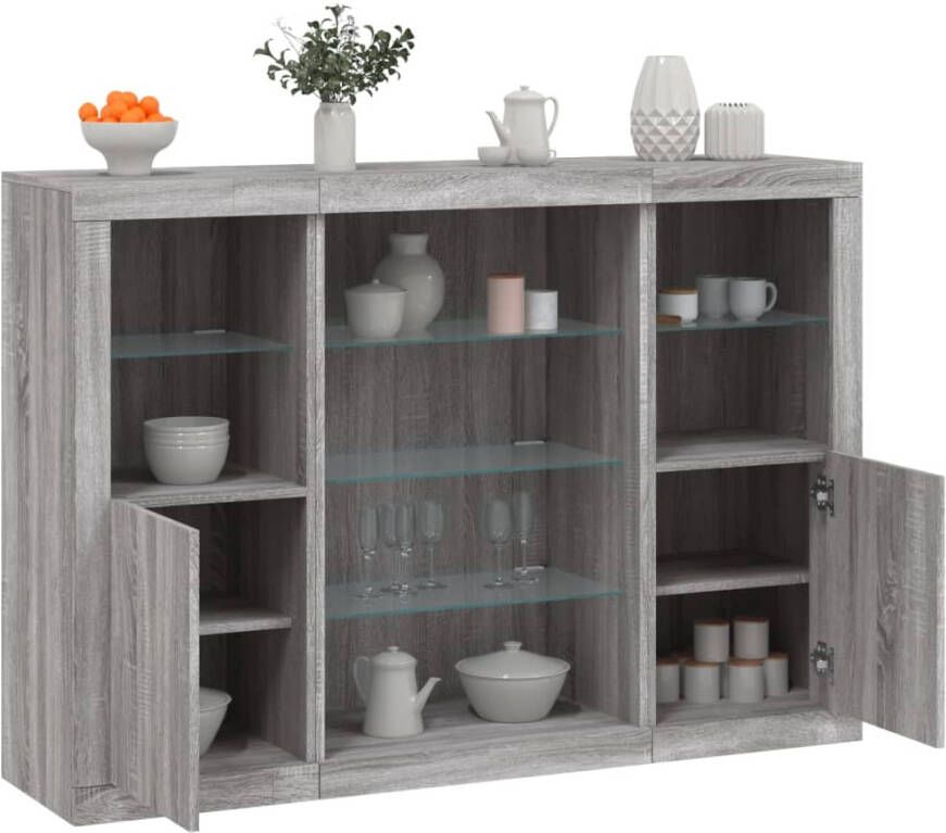 VidaXL -Dressoirs-met-LED-verlichting-3-st-bewerkt-hout-grijs-sonoma - Foto 2