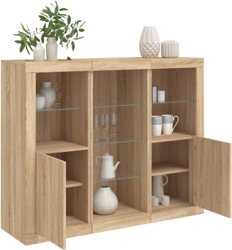 VidaXL -Dressoirs-met-LED-verlichting-3-st-bewerkt-hout-sonoma-eiken - Foto 12